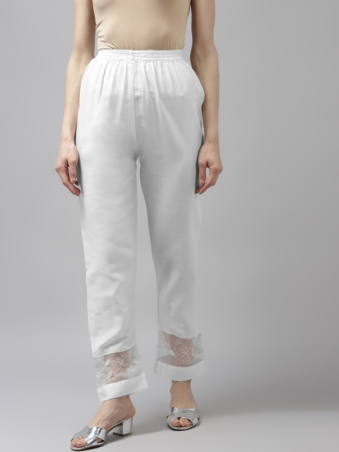 

BAESD Tailored Women Cotton Regular Trousers, Cream