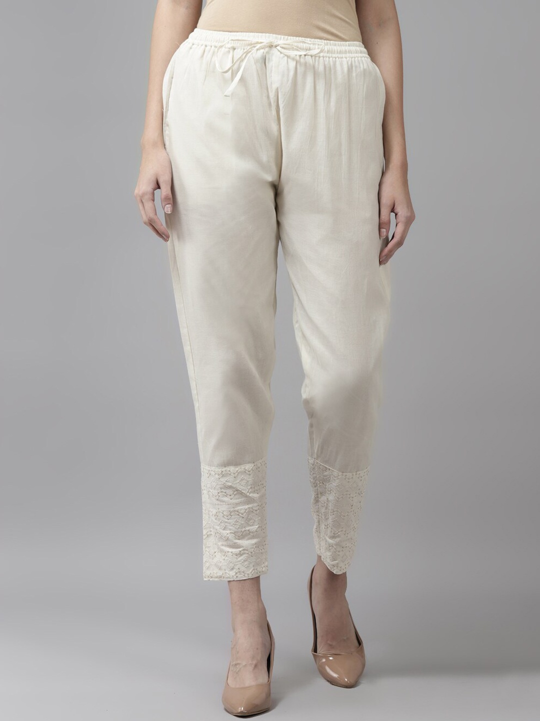 BAESD Tailored Women Mid-Rise Regular Trousers, Cream