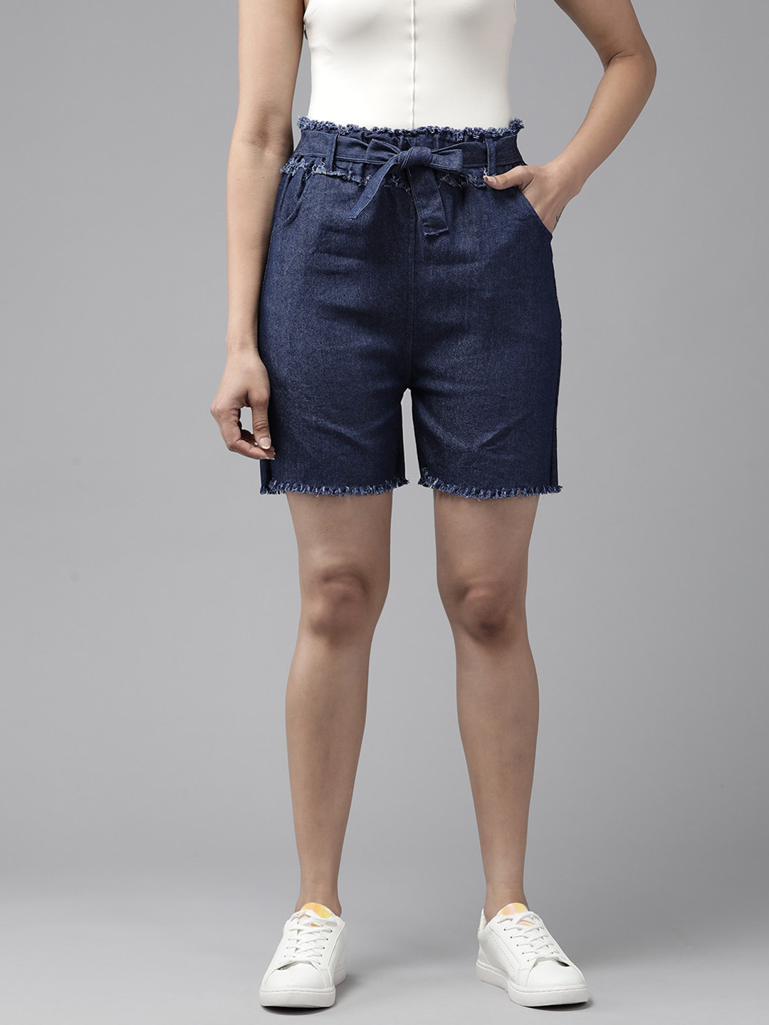 

BAESD Women Navy Blue High-Rise Shorts