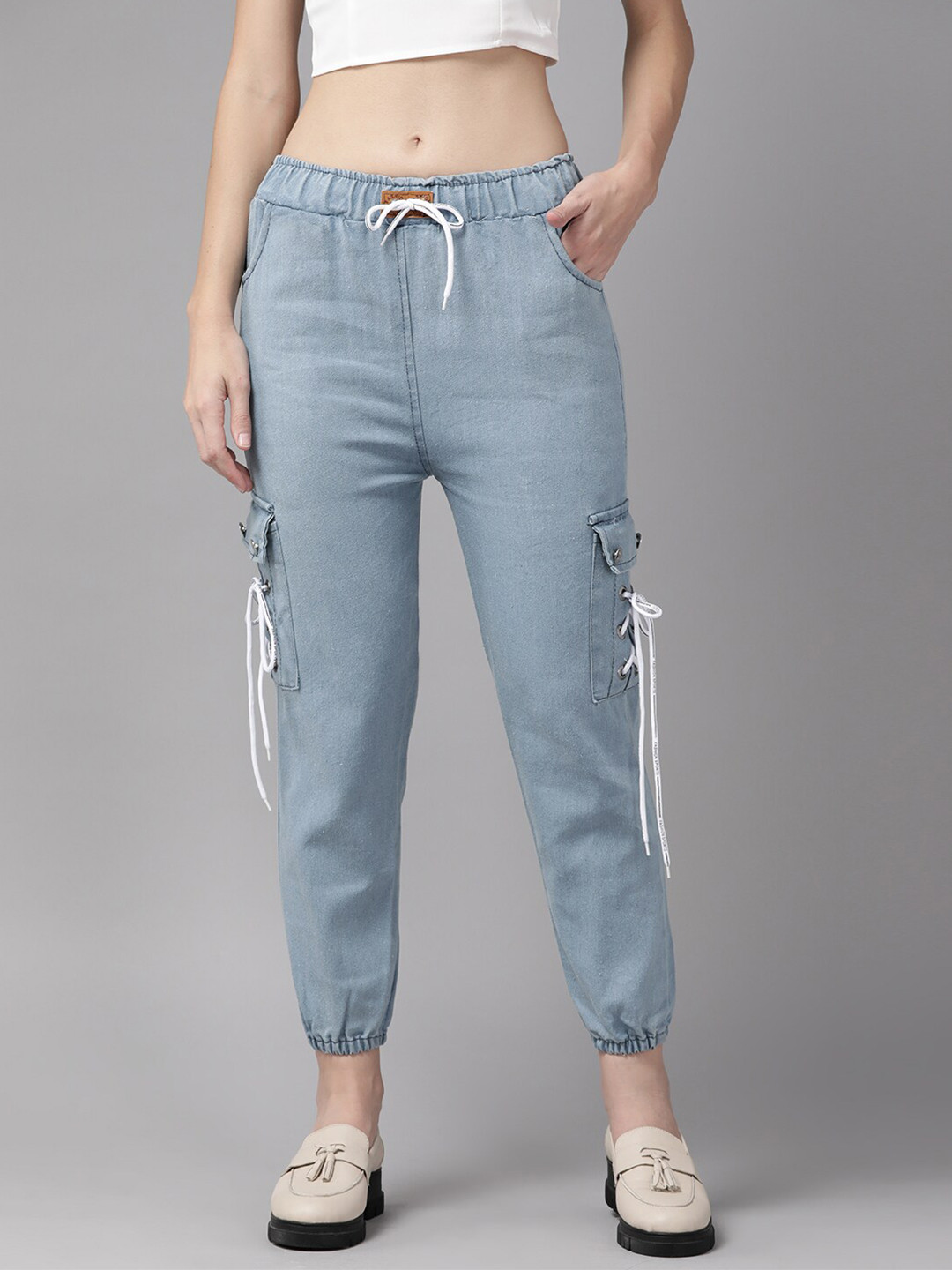 

BAESD Women Mid Rise Denim Jogger, Blue