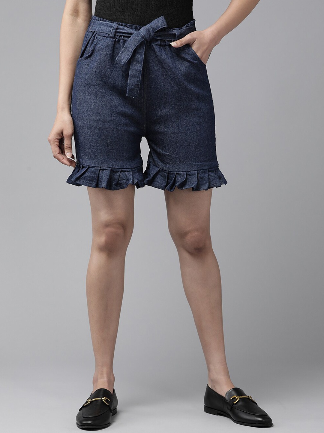 

BAESD Women Navy Blue High-Rise Shorts