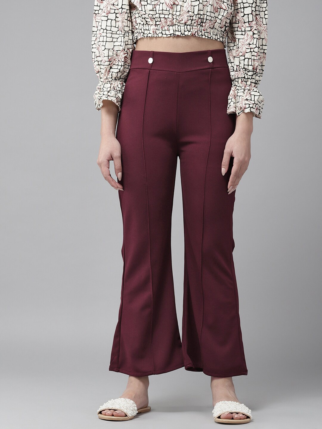 

BAESD Mid Rise Cotton Bootcut Trousers, Maroon