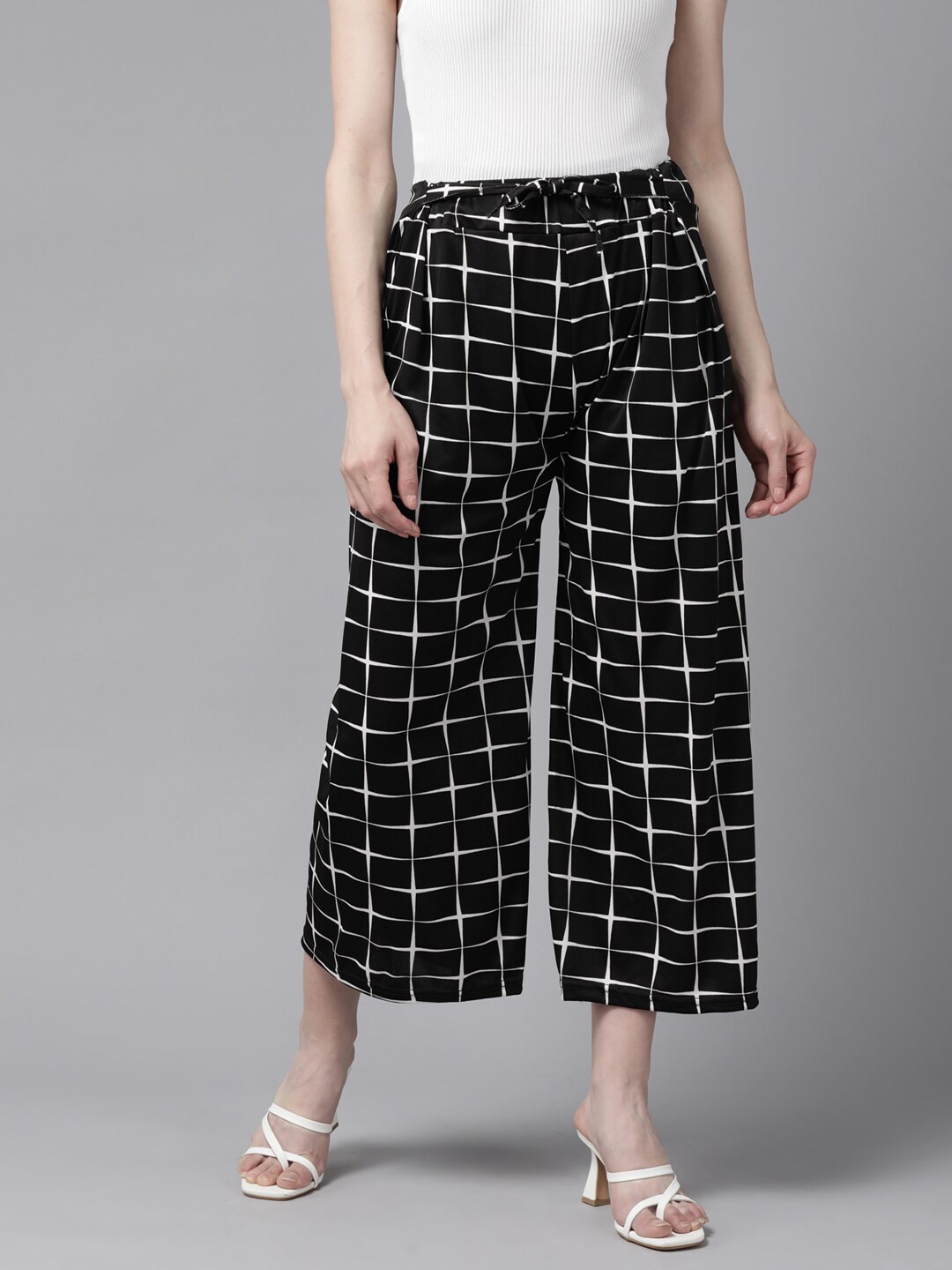 

BAESD Women Checked Cropped Palazzos, Black
