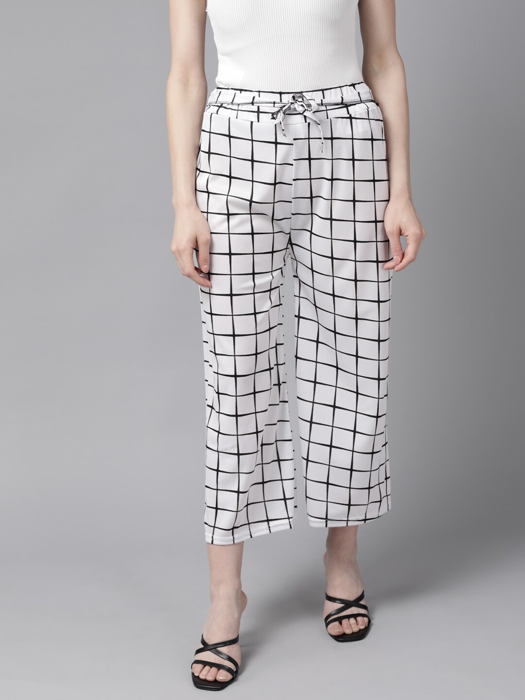 

BAESD Women Checked Straight Cropped Palazzos, White