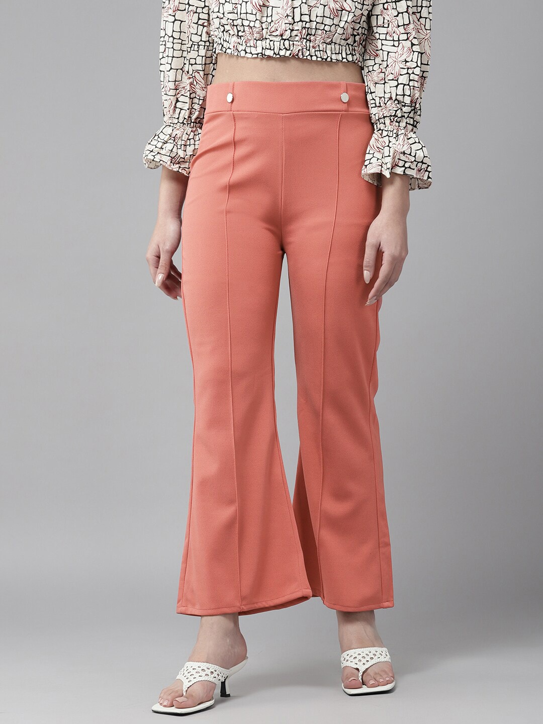 

BAESD Mid Rise Cotton Bootcut Trousers, Peach