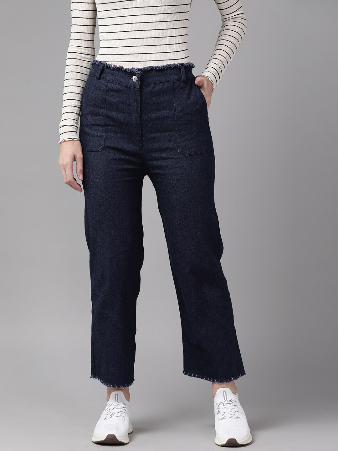 

BAESD Women Mid Rise Stretchable Cotton Jeans, Navy blue