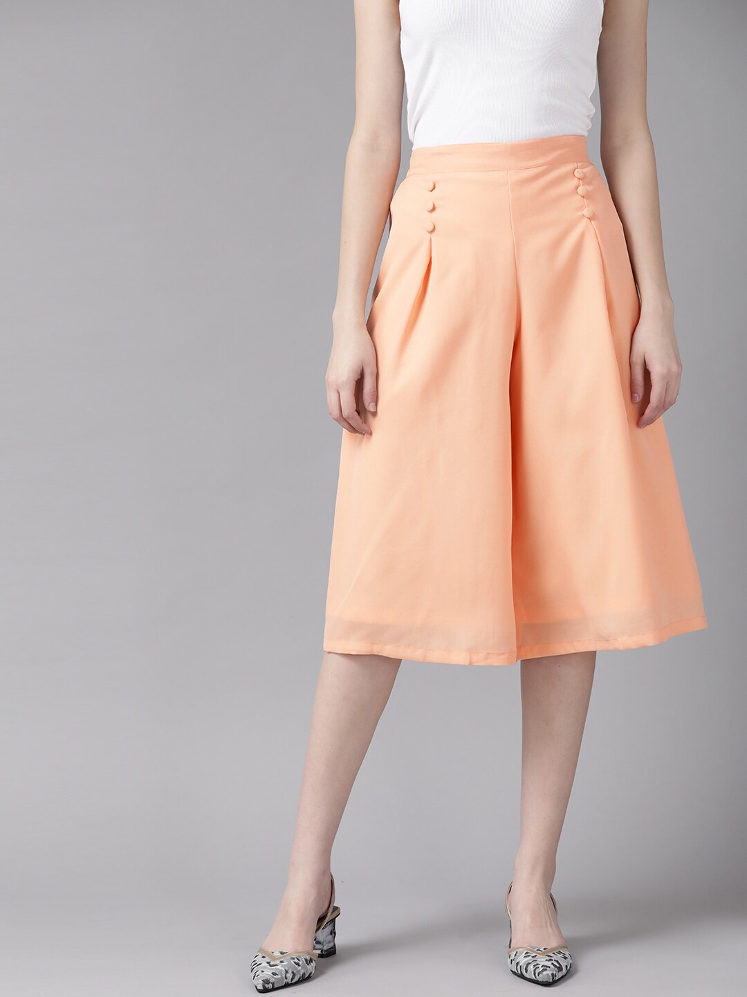 

BAESD Women Flared Cropped Palazzos, Peach