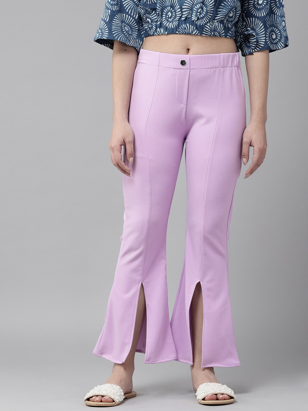 

BAESD Women Flared Front Slit Cotton Bell Bottom Trousers, Purple