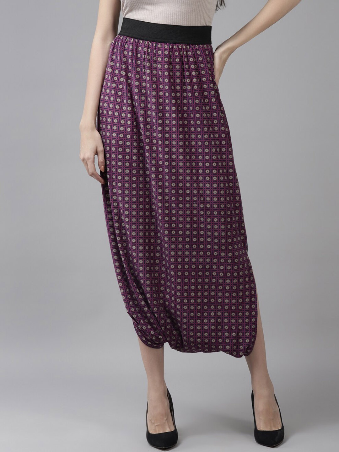 

BAESD Women Geometric Printed Cotton Harem Pants, Purple