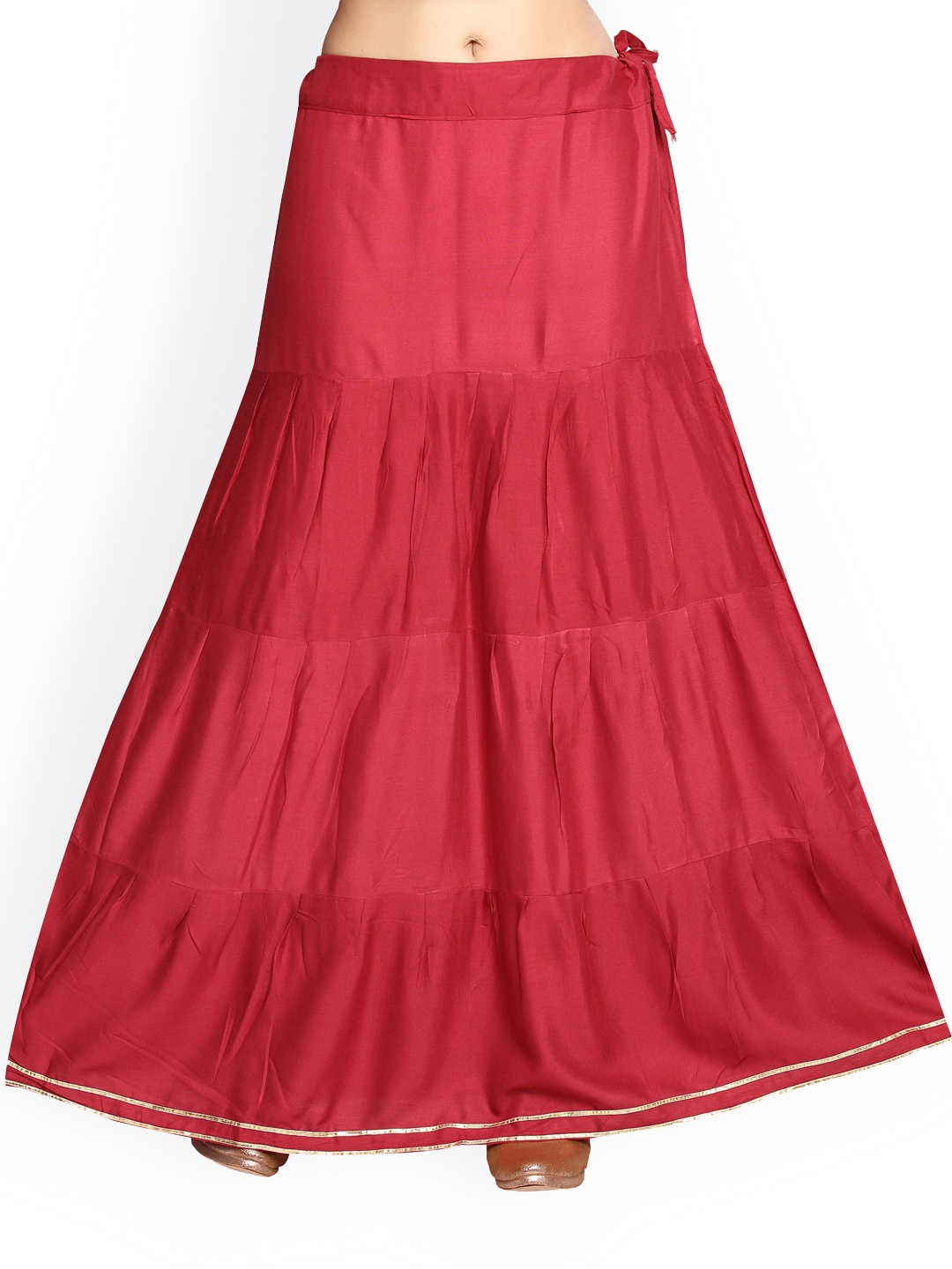 

BAESD Pure Cotton Flared Maxi Tiered Skirt, Red