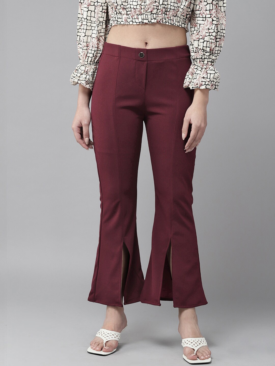 

BAESD Mid Rise Cotton Bootcut Trousers, Maroon