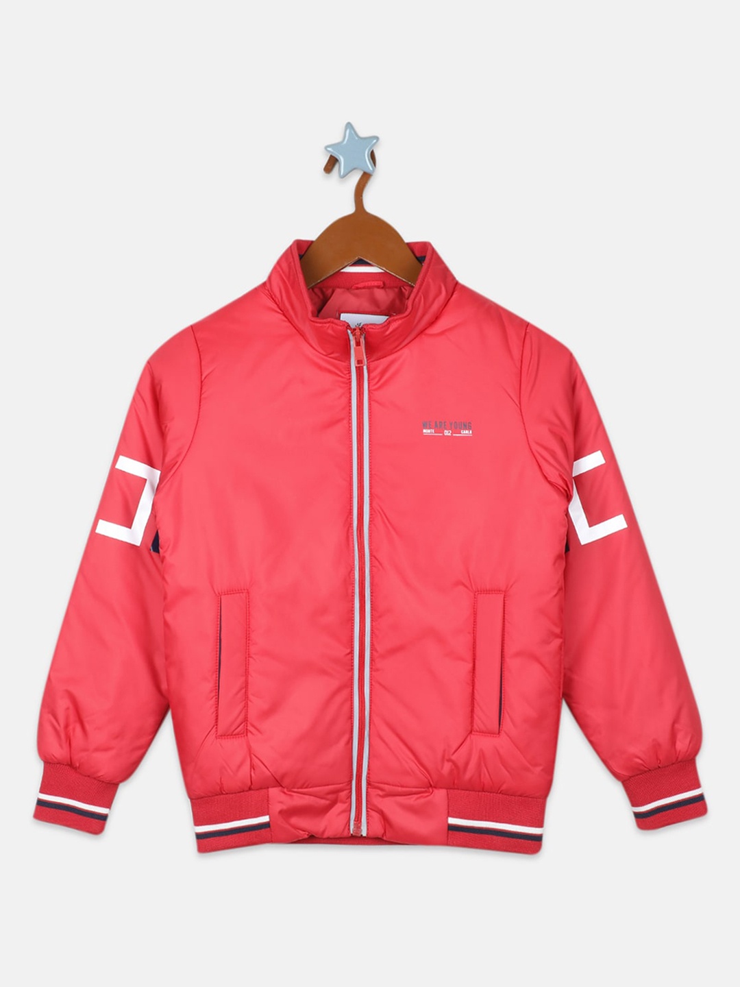 

Monte Carlo Printed Mock Collar Bomber Jacket, Red