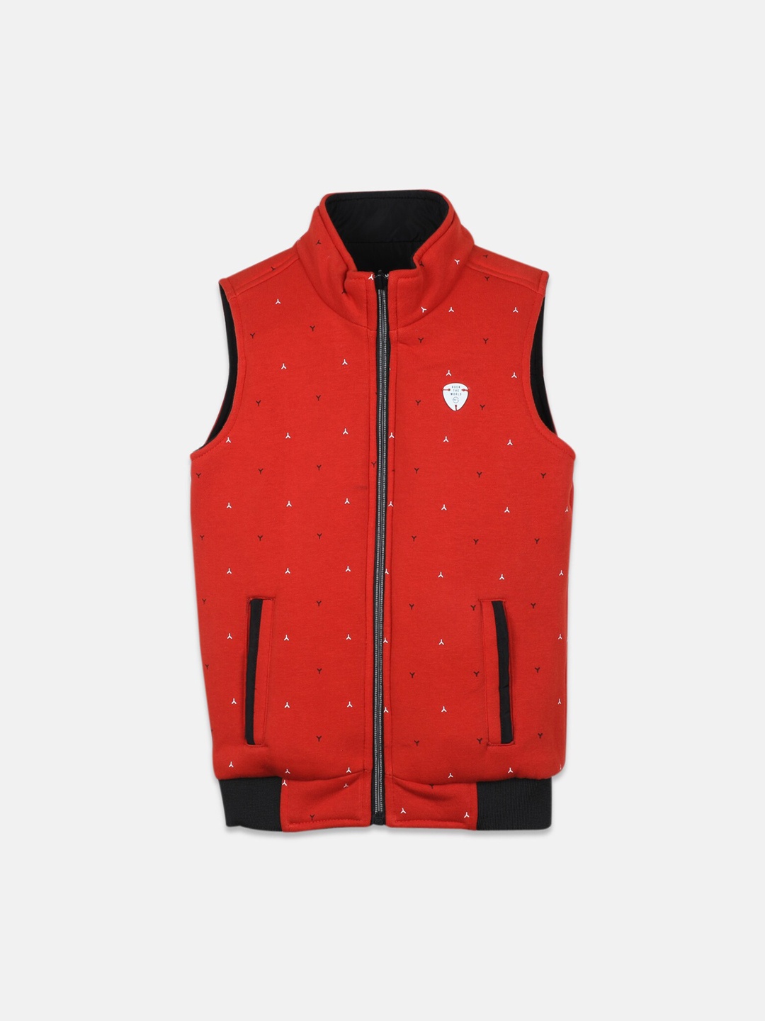 

Monte Carlo Boys Conversational Printed Stand Collar Sleeveless Bomber Jacket, Red
