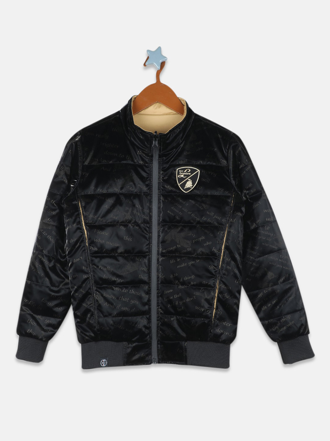 

Monte Carlo Boys Typography Printed Stand Collar Puffer Jacket, Black