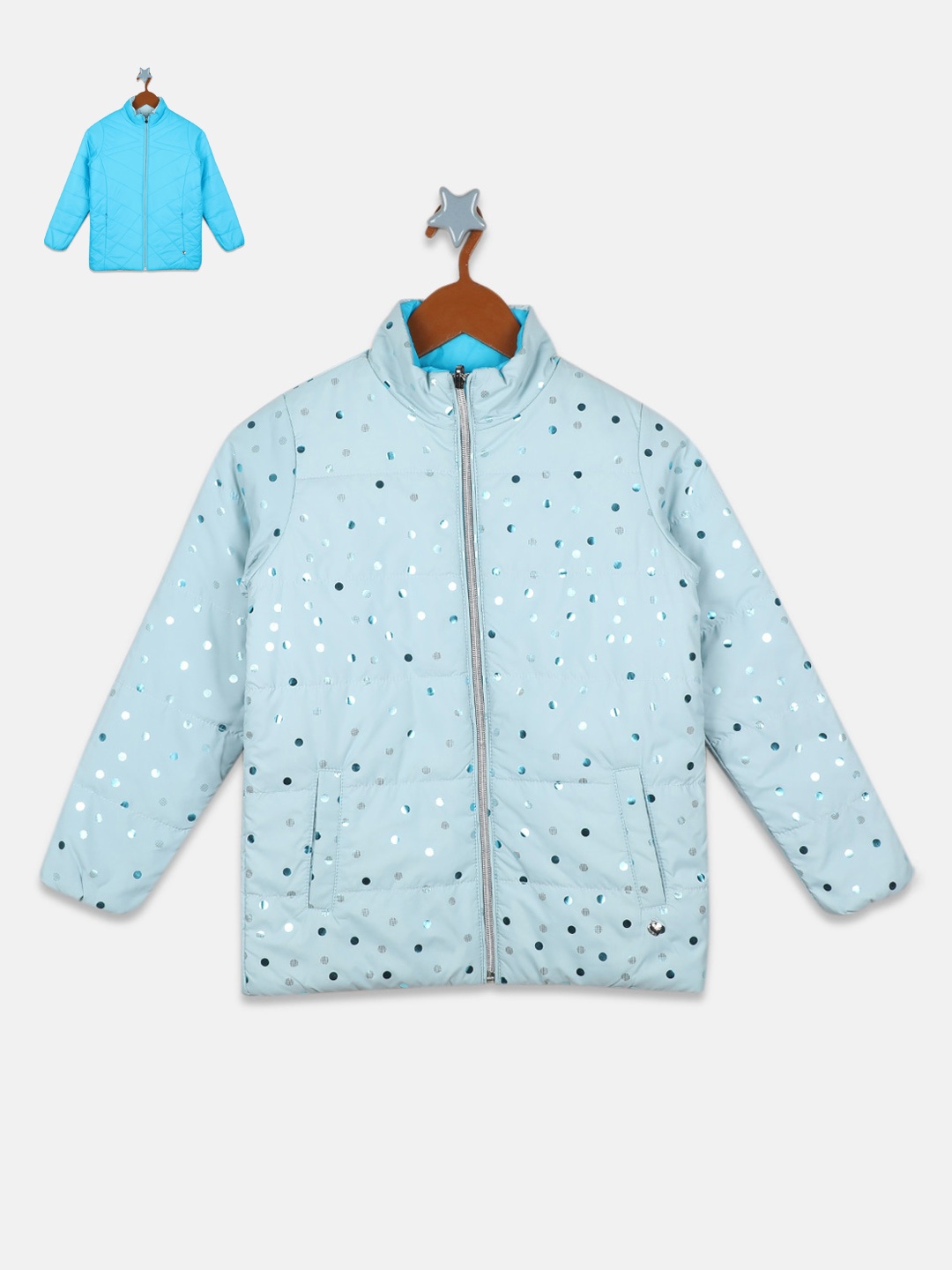 

Monte Carlo Girls Printed Stand Collar Reversible Puffer Jacket, Blue
