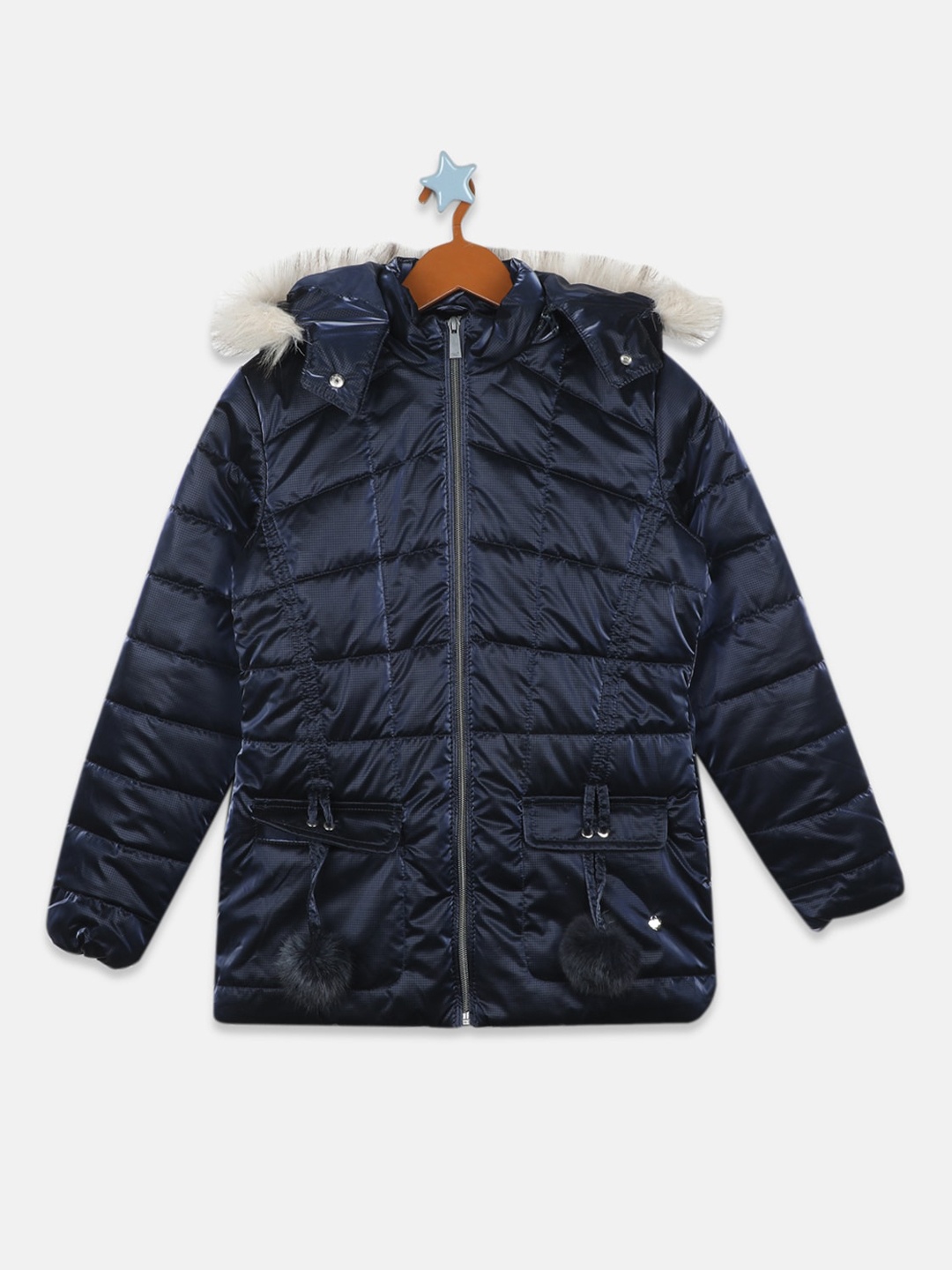 

Monte Carlo Girls Faux Fur Trim Hooded Parka Jacket, Navy blue