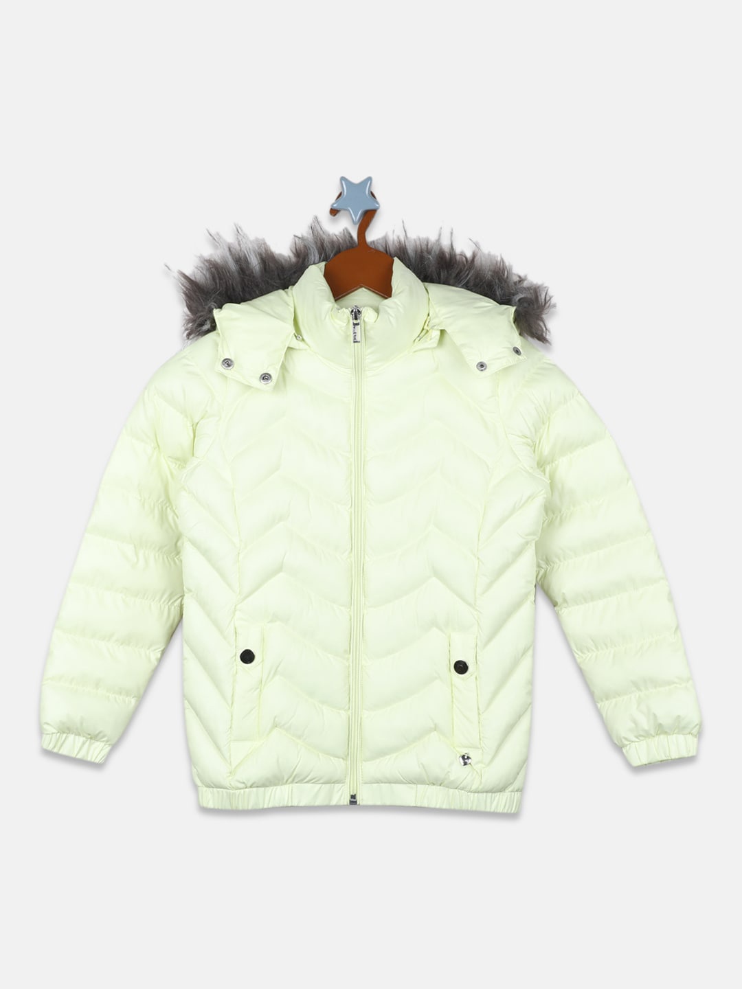 

Monte Carlo Girls Faux Fur Trim Detail Hooded Puffer Jacket, Green