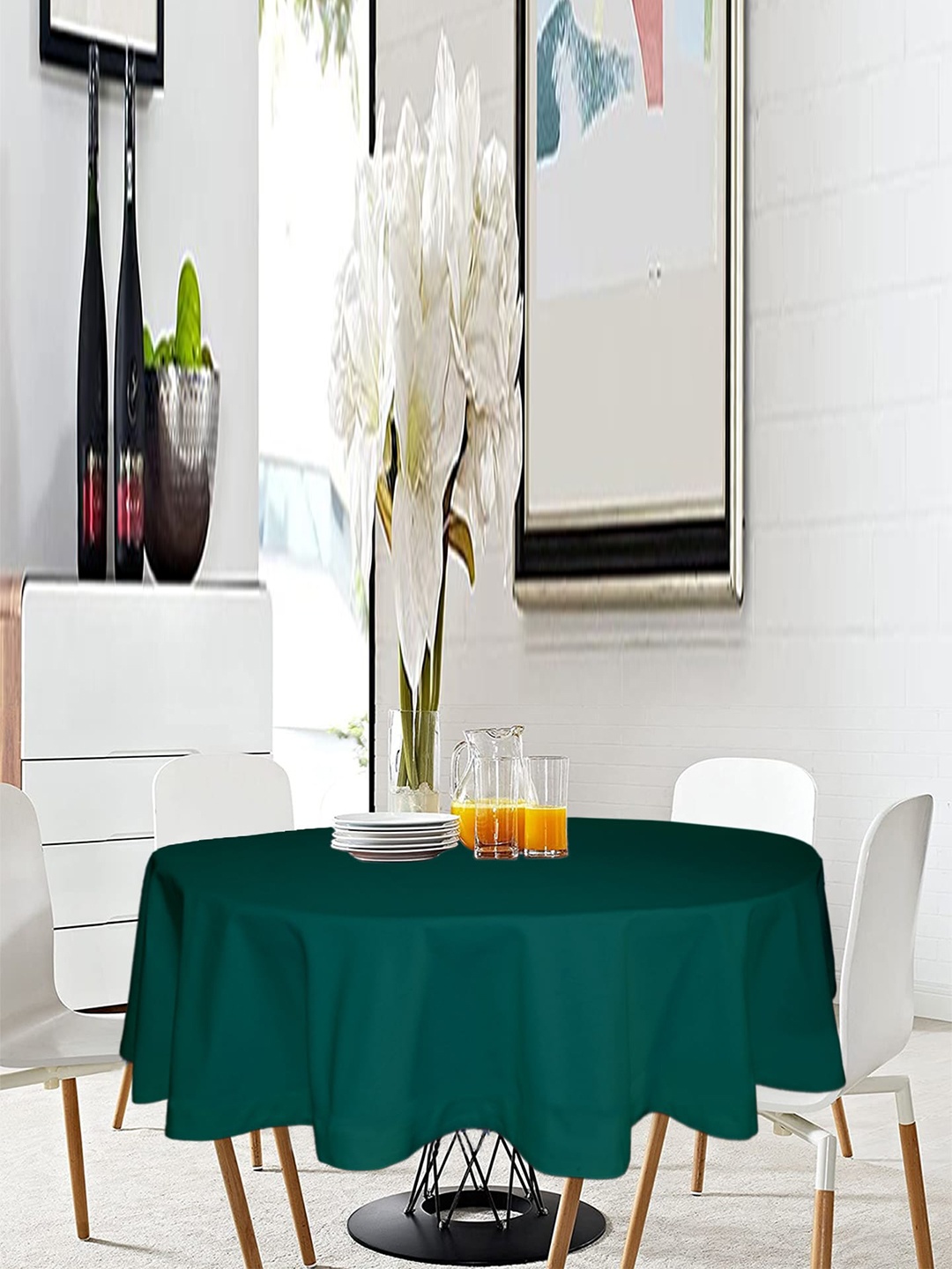 Lushomes Green Pure Cotton Round Table Cover