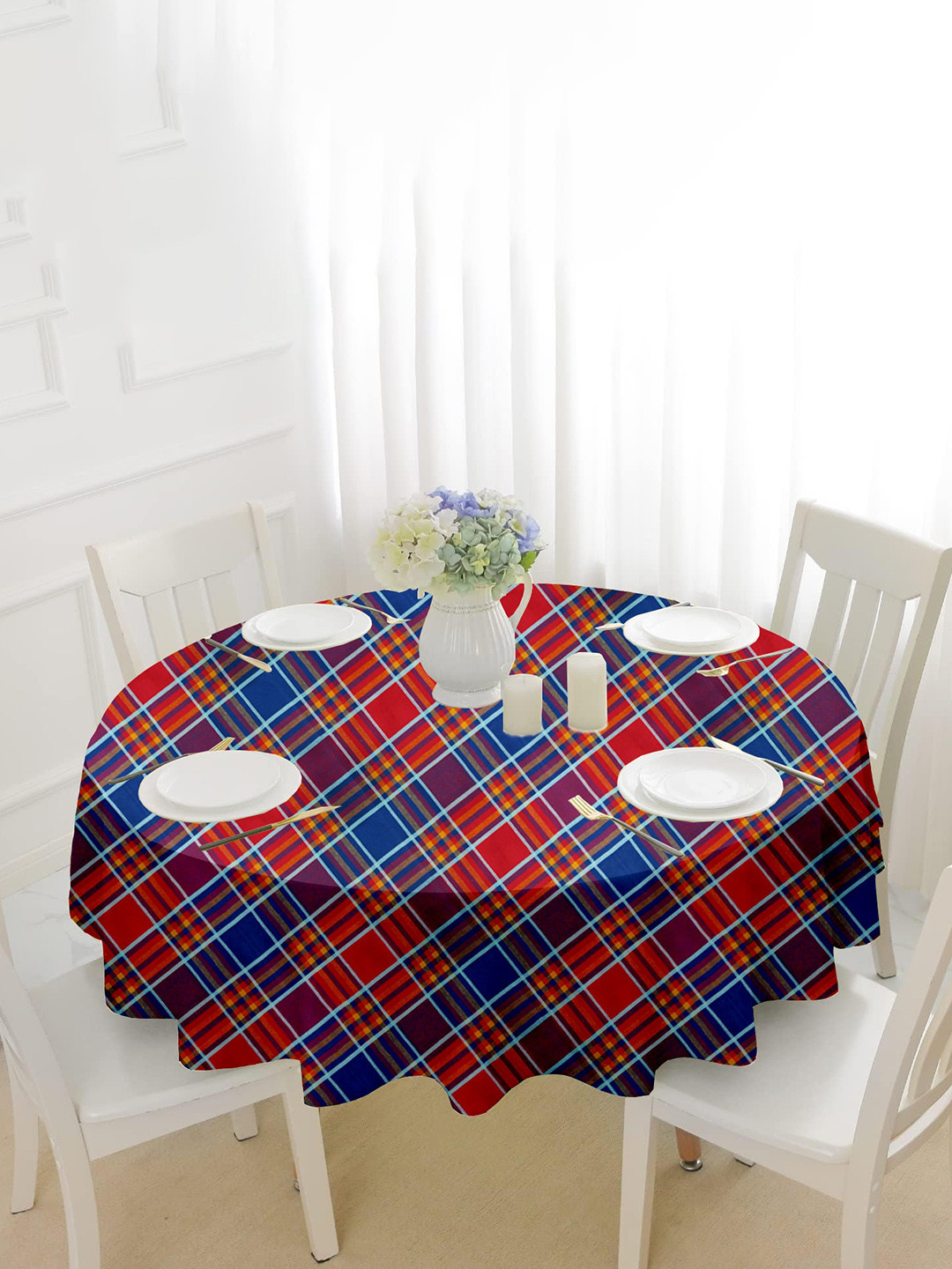 

Lushomes Red & Blue Printed Cotton 2 Seater Table Cover