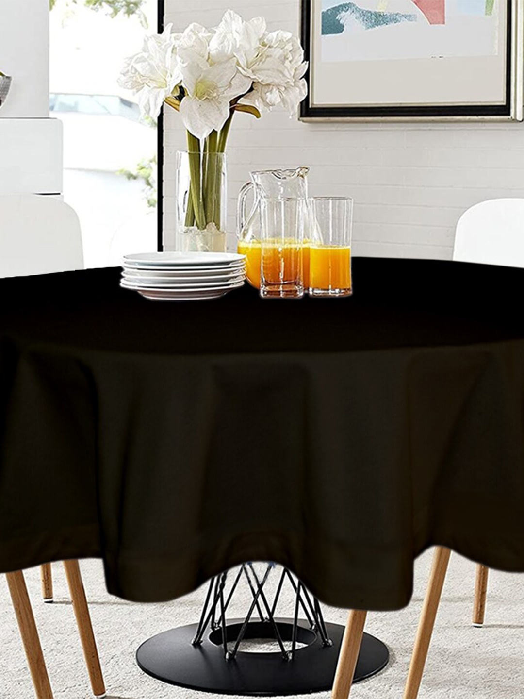 

Lushomes Black Pure Cotton 2-Seater Round Table Cover