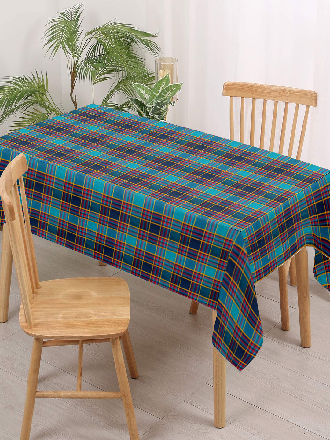 

Lushomes Green & Blue Pure Cotton Checked Rectangle Table Cover