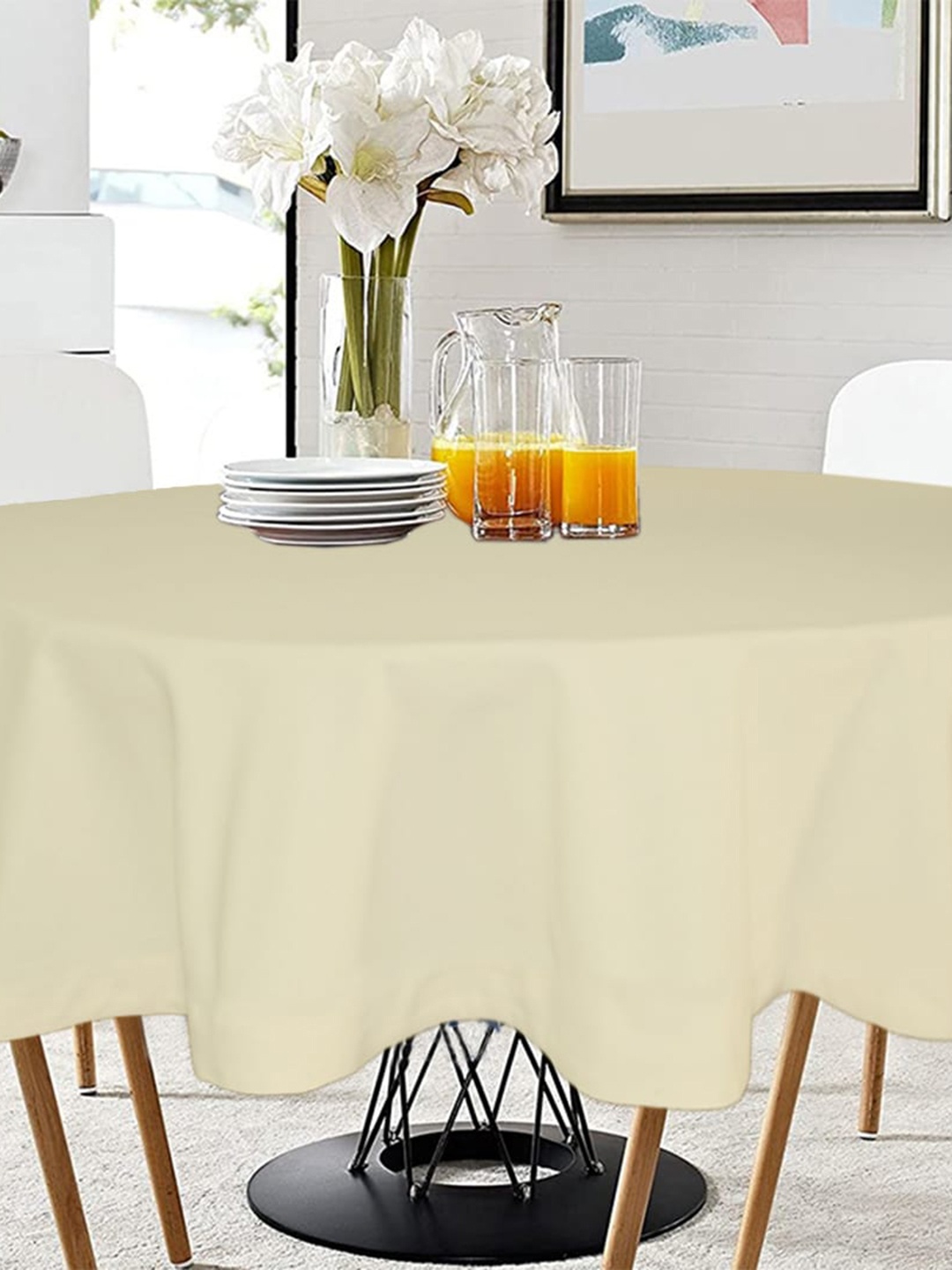 

Lushomes Beige Pure Cotton Round Table Cover