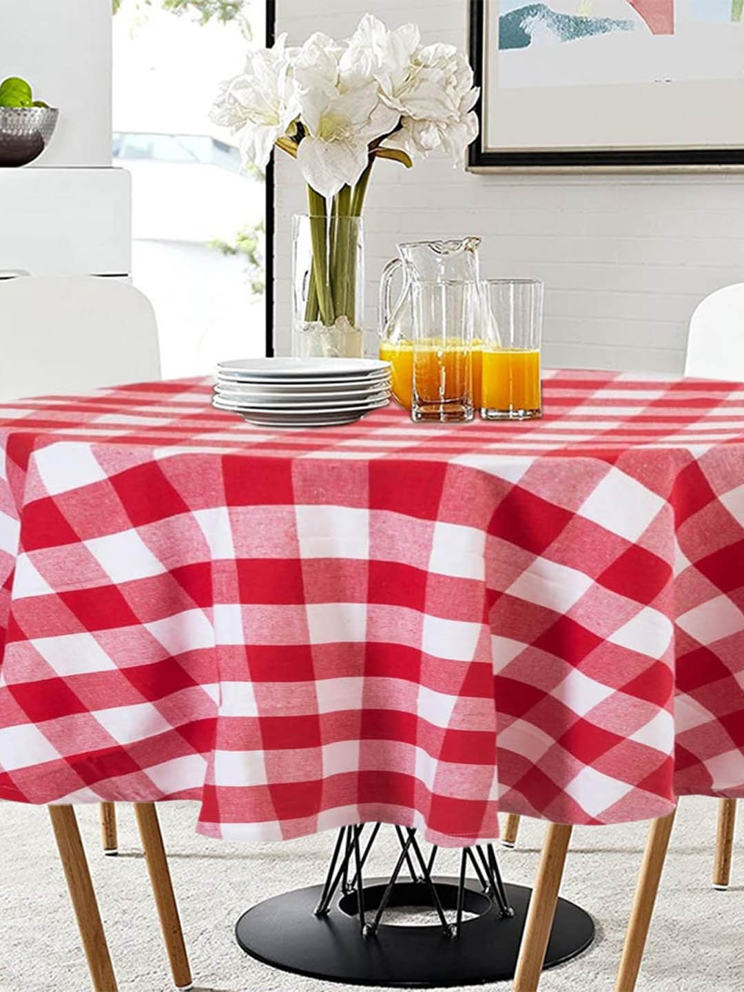 

Lushomes Red & White Checked Pure Cotton 2 Seater Table Cover