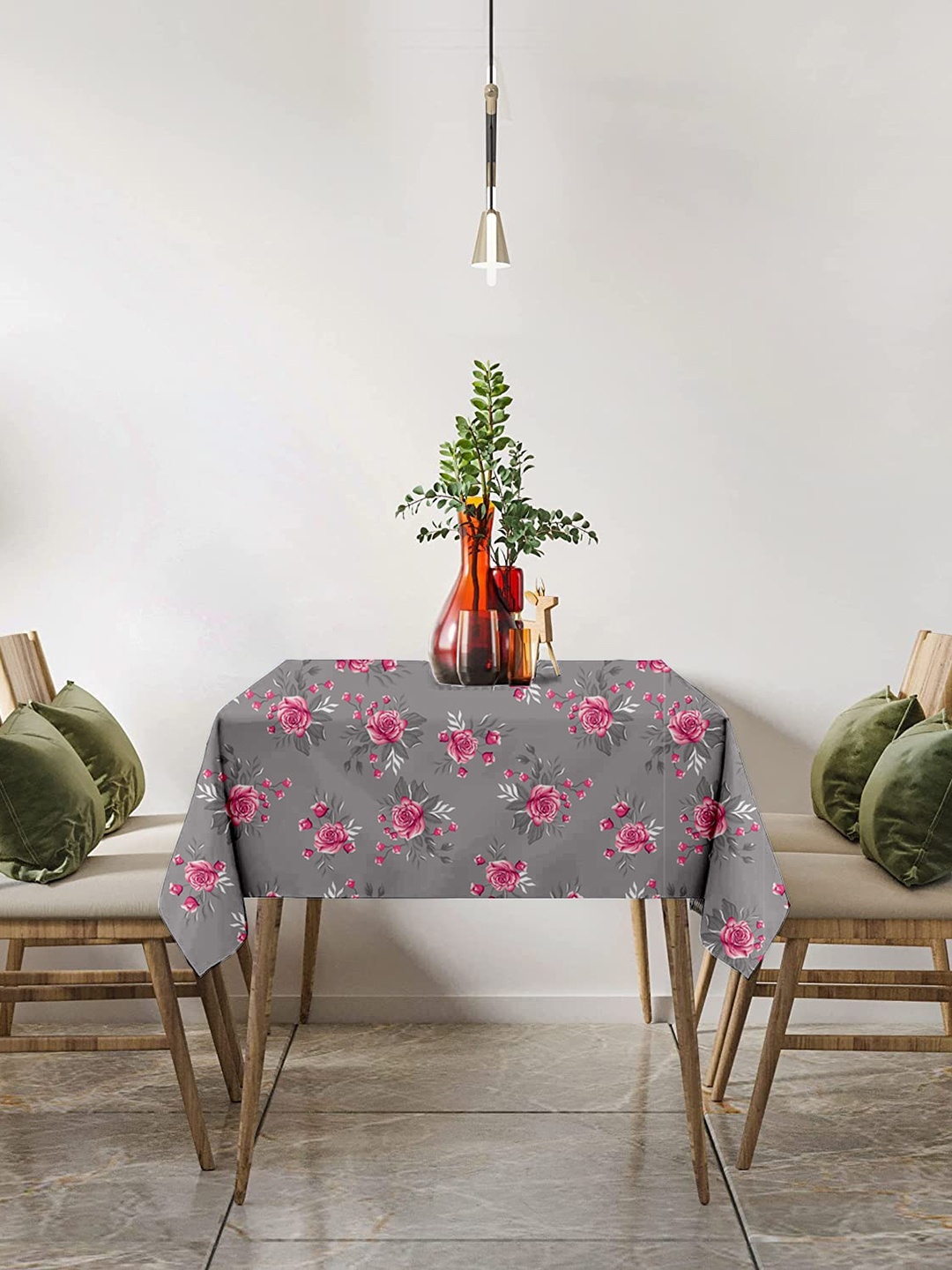 

Lushomes Grey & Pink Printed 4-Seater Table Cover