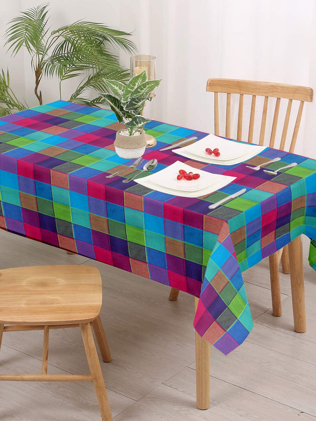 

Lushomes Pink & Green Checked Pure Cotton 2-Seater Rectangular Table Cover