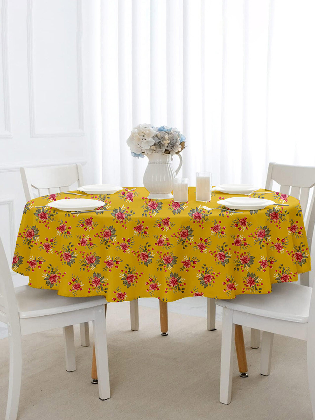 

Lushomes Yellow & Red Floral Printed 4 Seater Table Cover
