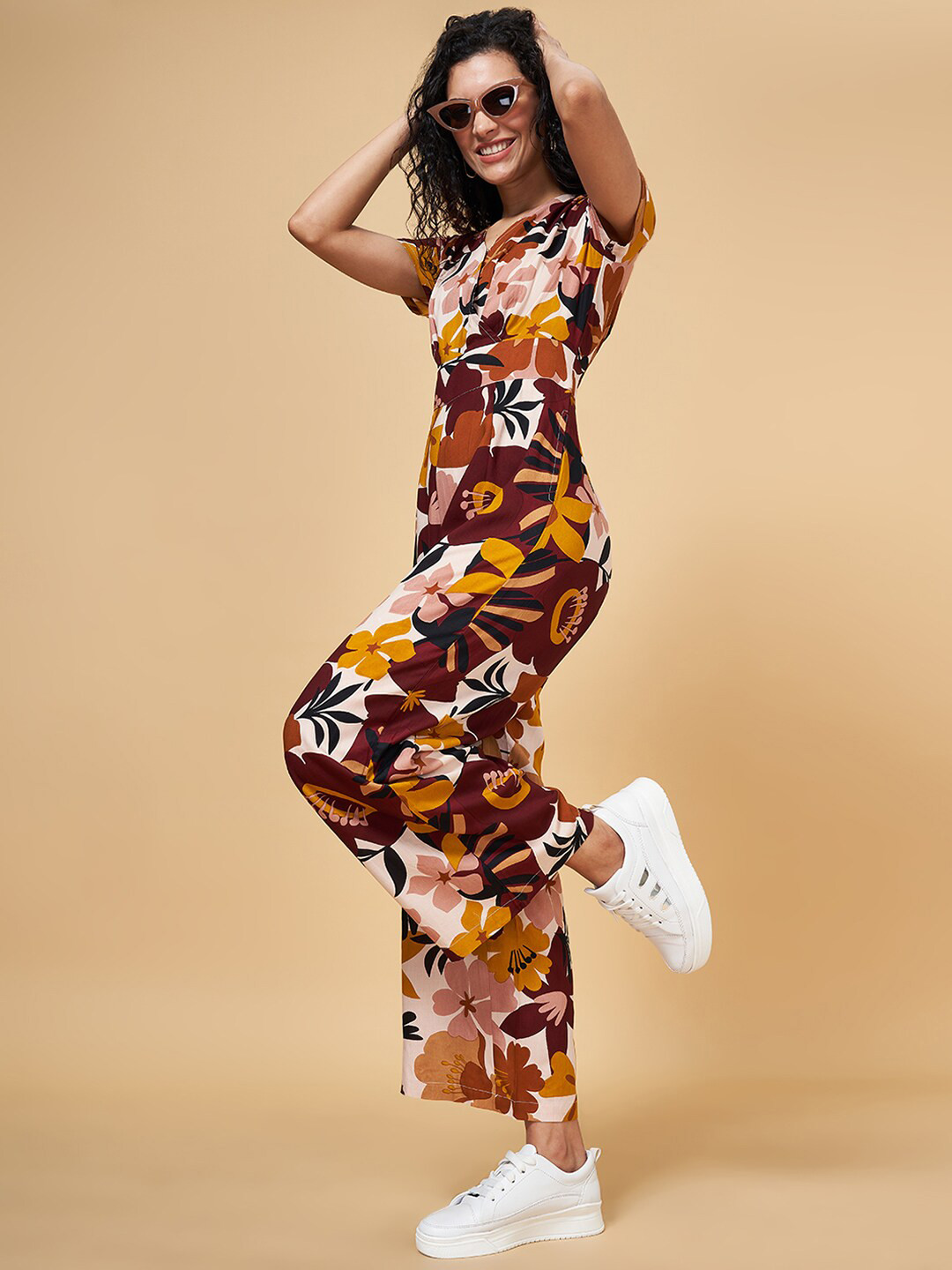 

YU by Pantaloons Floral Printed Pure Cotton Basic Jumpsuit, White