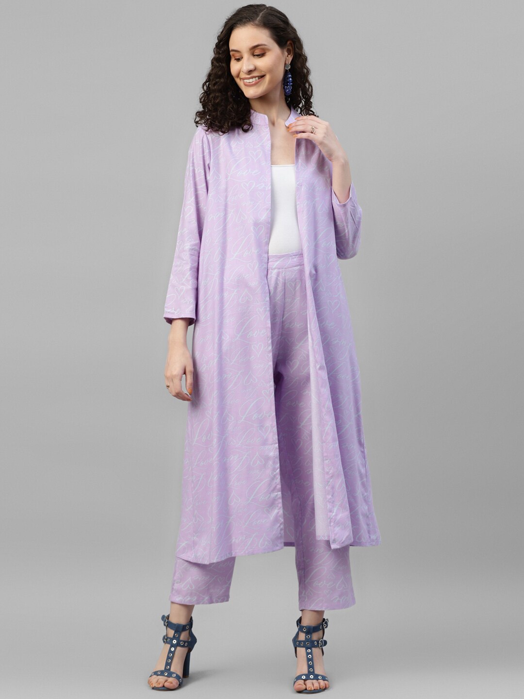 

DEEBACO Printed Top & Trousers With Shrug, Lavender