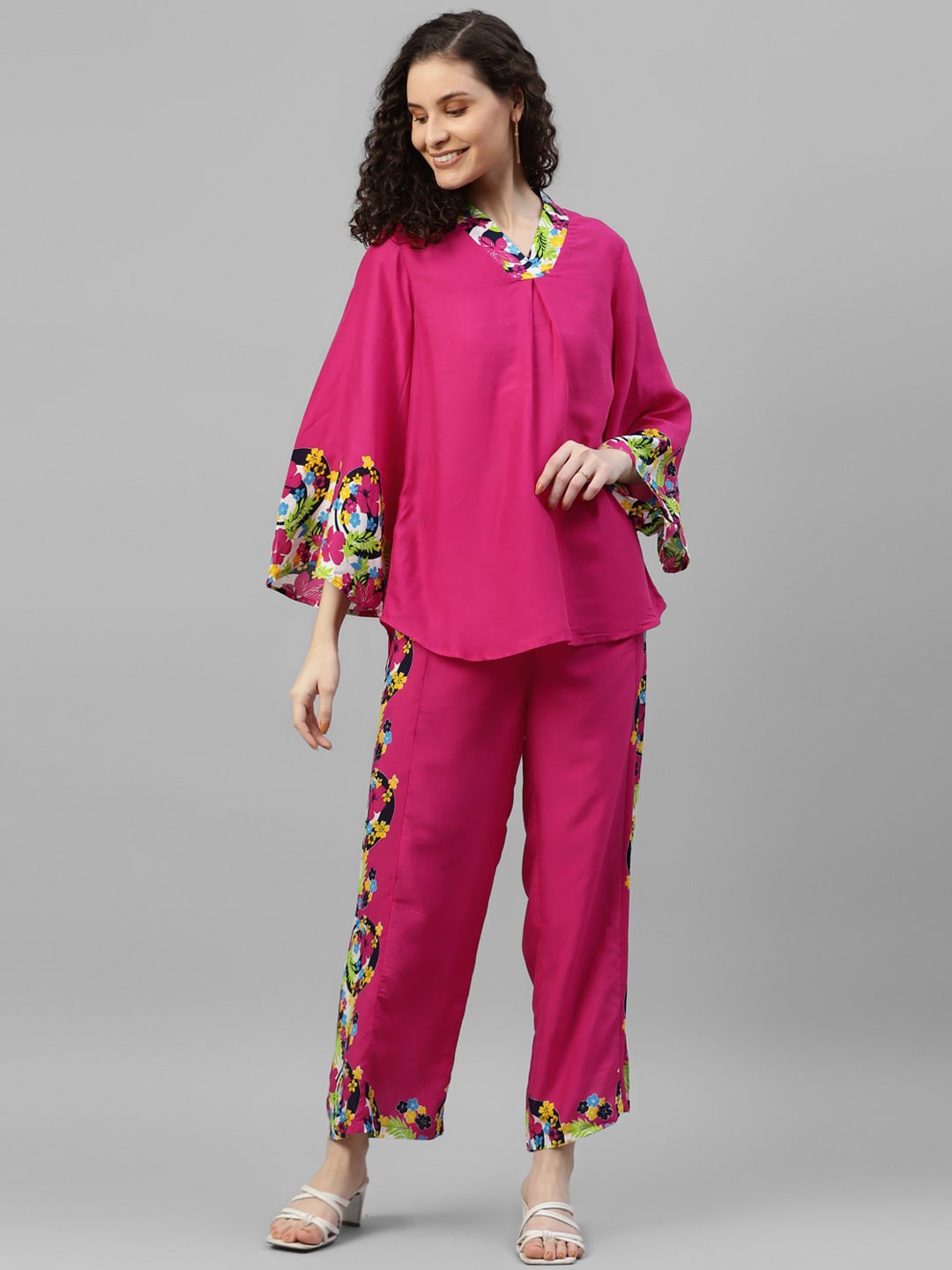 

DEEBACO Printed Pure Cotton Top & Trouser, Magenta
