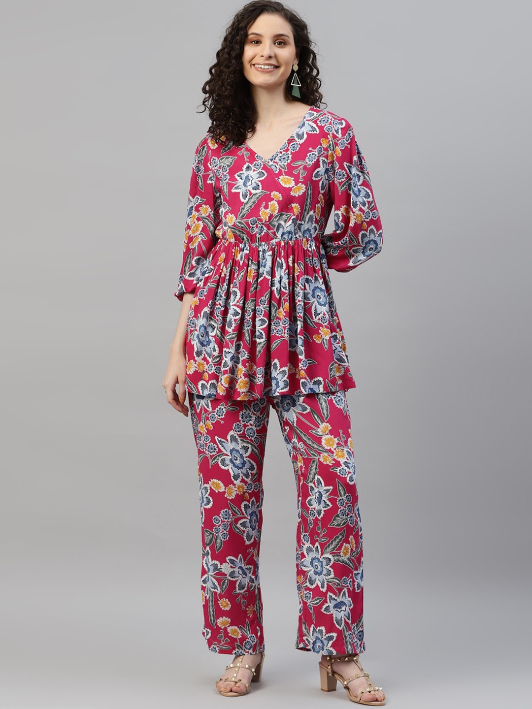 

DEEBACO Printed Tunic with Trousers, Pink
