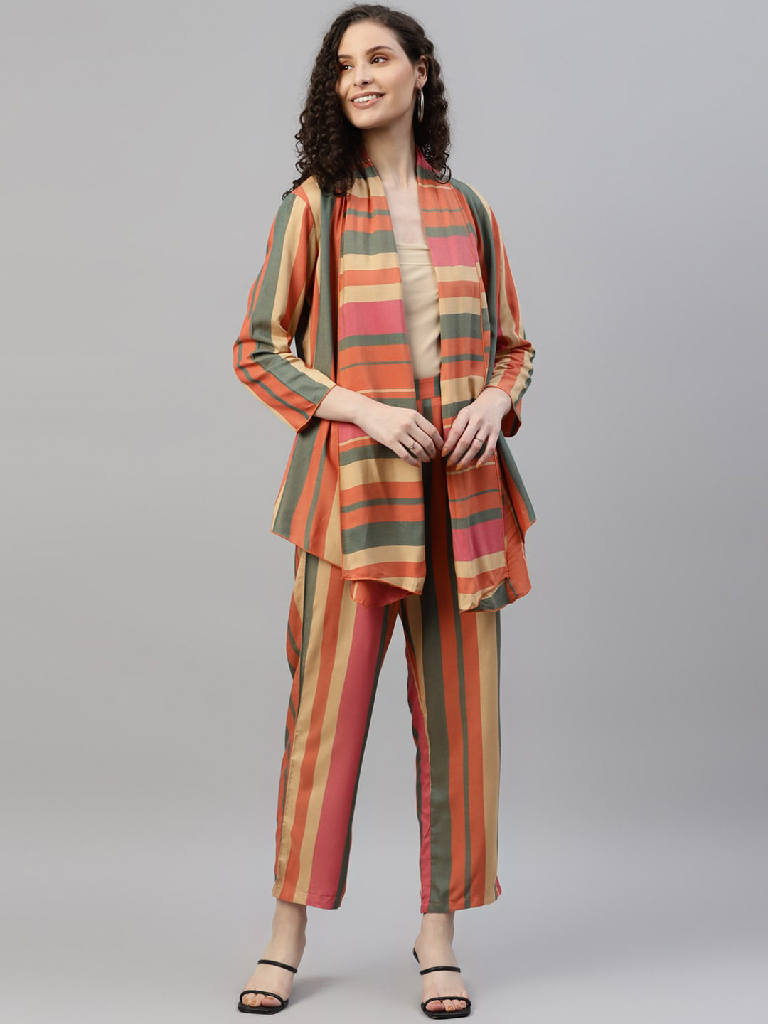 

DEEBACO Striped Coat With Trousers Co-Ords, Orange