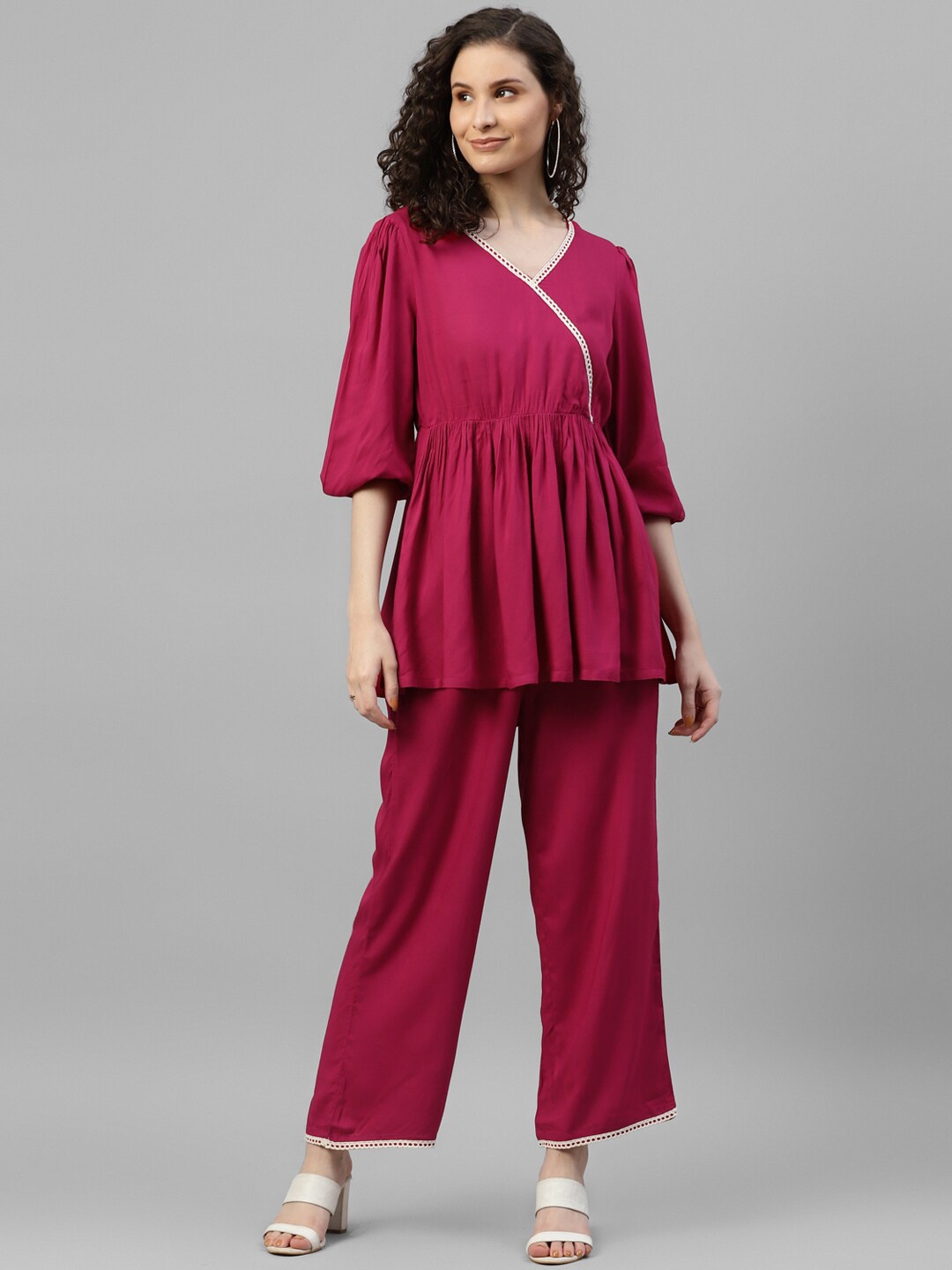 

DEEBACO V-Neck Tunic With Trouser, Magenta