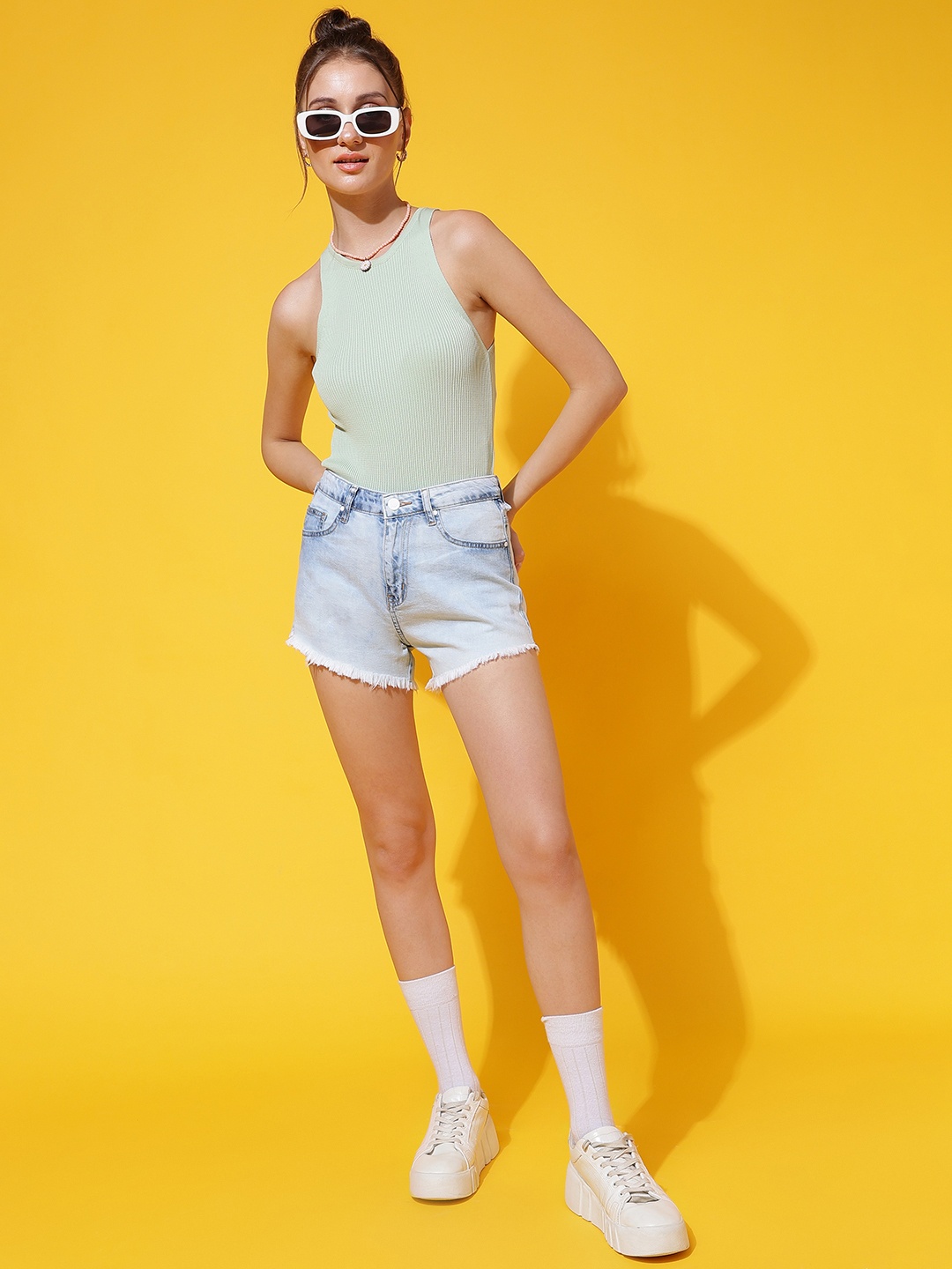 

Belliskey Women High-Rise Denim Shorts, Blue