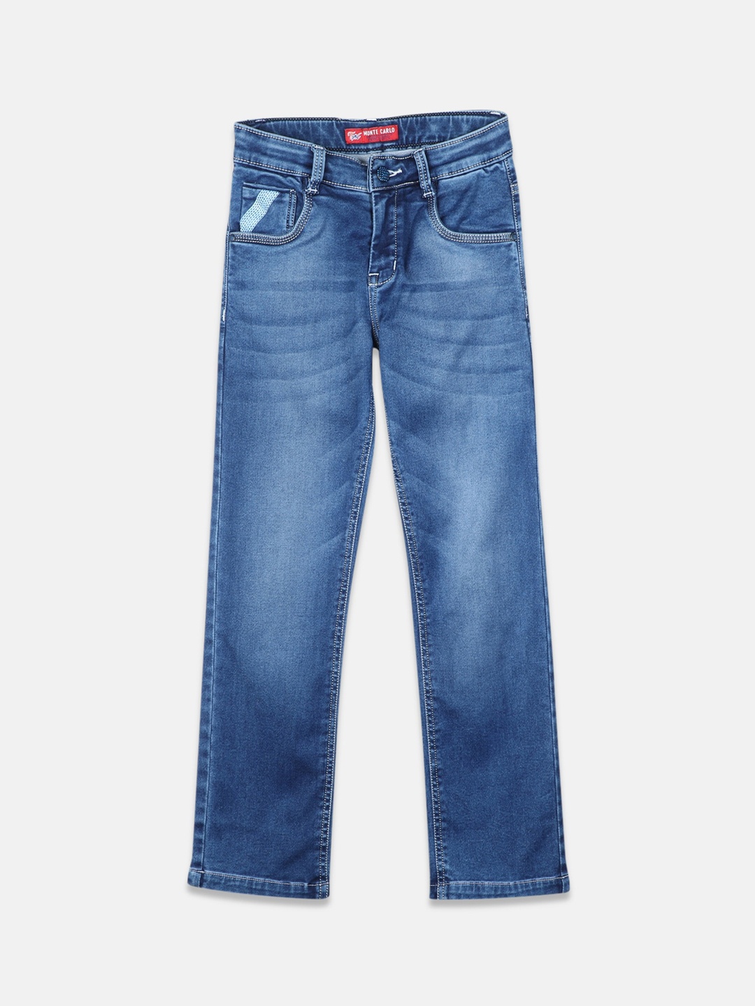

Monte Carlo Boys Mid -Rise Clean Look Straight Fit Heavy Faded Jeans, Blue