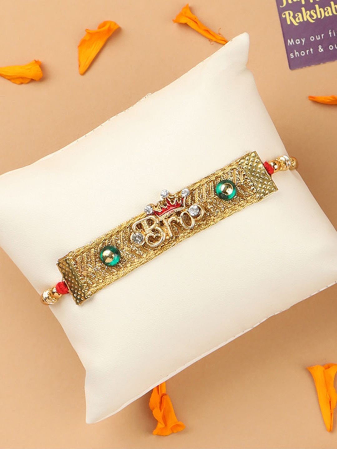 

AccessHer Set Of 6 Stone-Studded & Beaded Rakhis, Gold