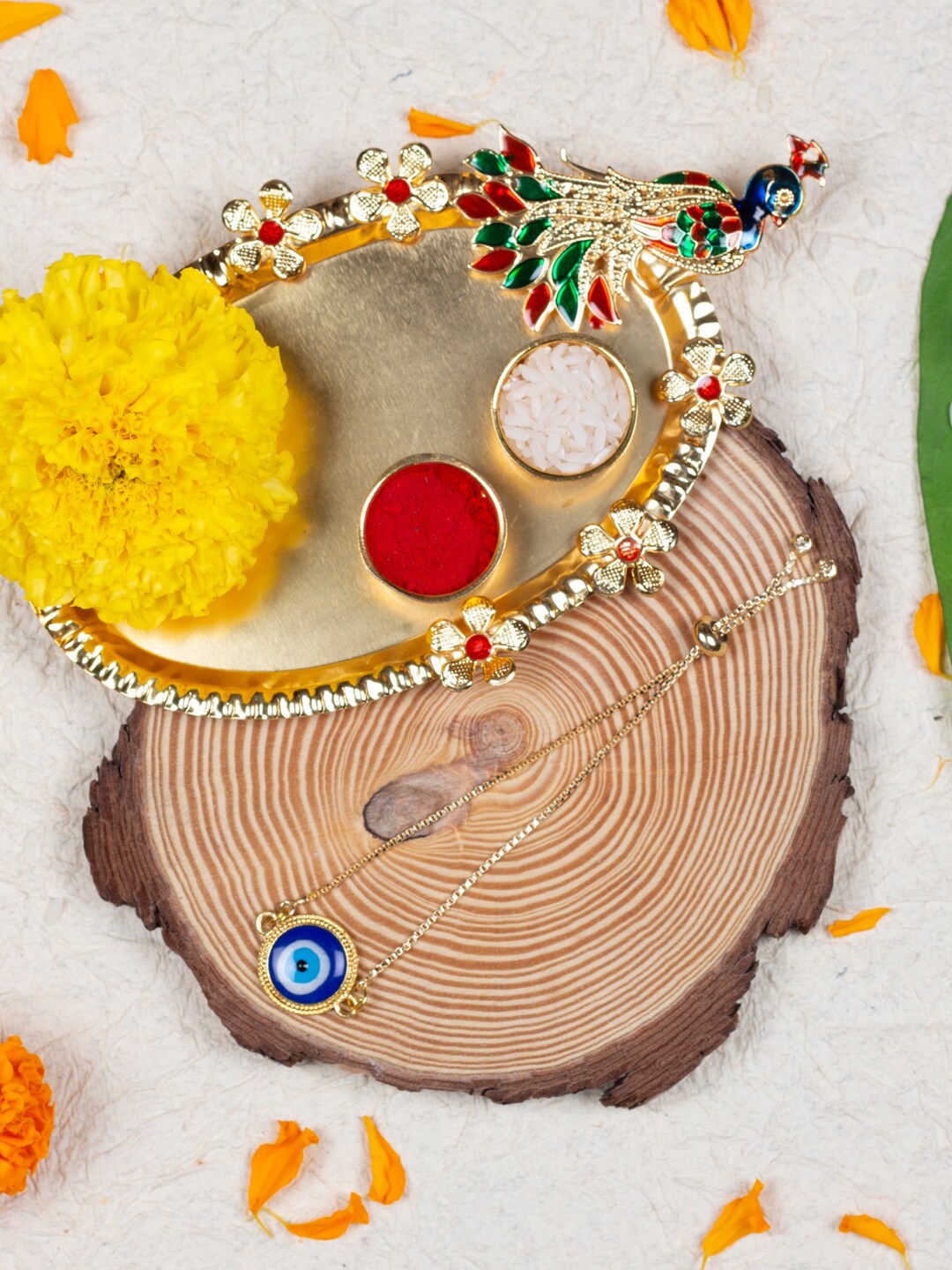

AccessHer Evil Eye Rakhi With Pooja Thali & Roli Chawal, Gold