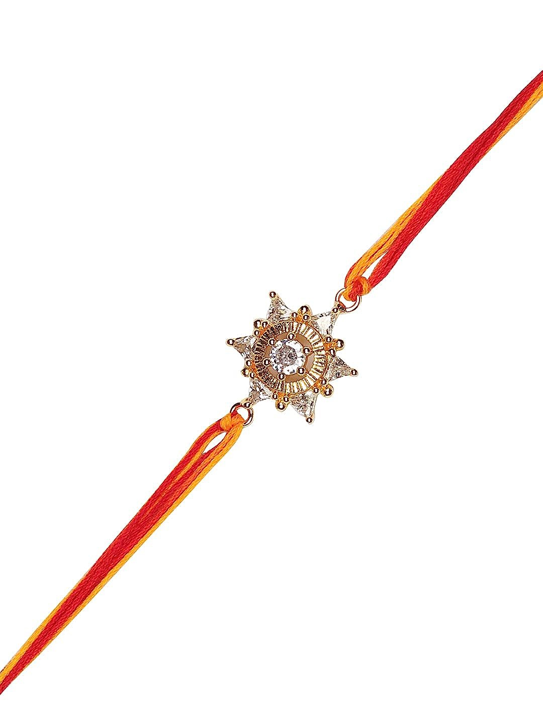 

AccessHer Set Of 6 Stone-Studded Rakhi With Roli Rice & Peacock Pooja Thali, Gold