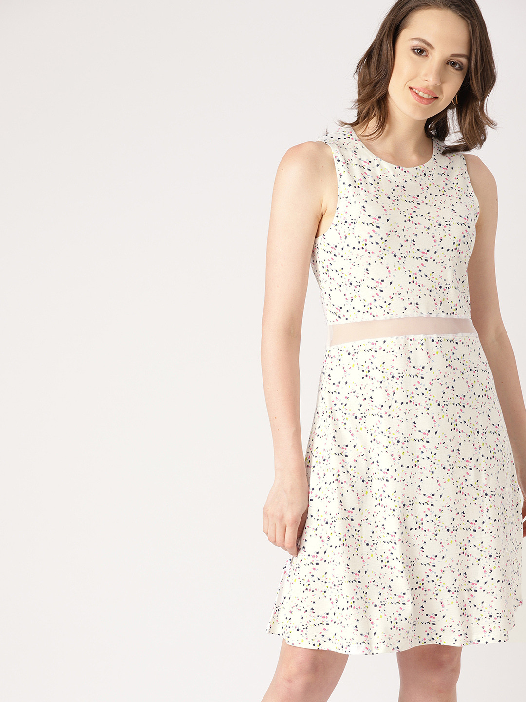 

DressBerry Women White Printed Fit & Flare Dress