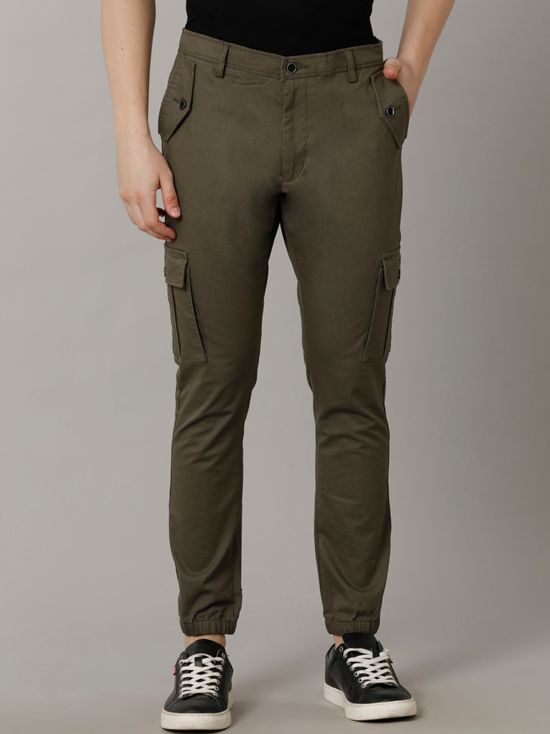

YOVISH Men Comfort Slim Fit Easy Wash Cotton Cargos, Olive