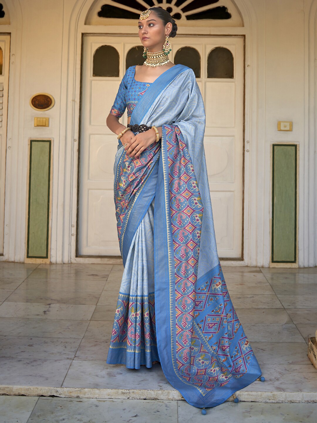 

Anouk Ethnic Motifs Woven Design Zari Silk Blend Patola Saree, Blue