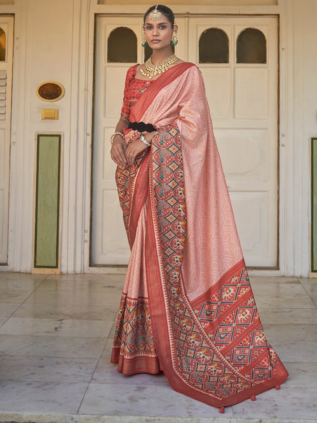 

Anouk Bandhani Zari Silk Blend Patola Saree, Peach