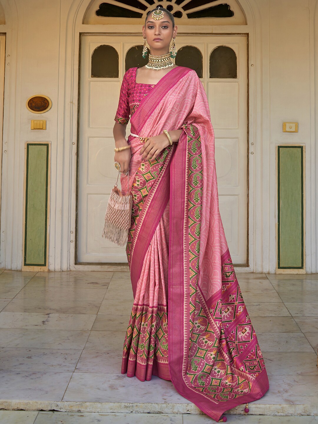 

Anouk Bandhani Zari Patola Saree, Pink