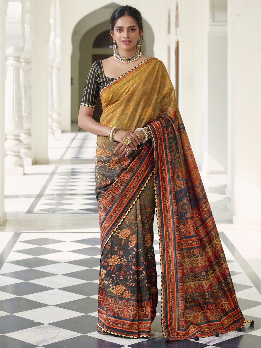 

Anouk Floral Printed Saree, Mustard