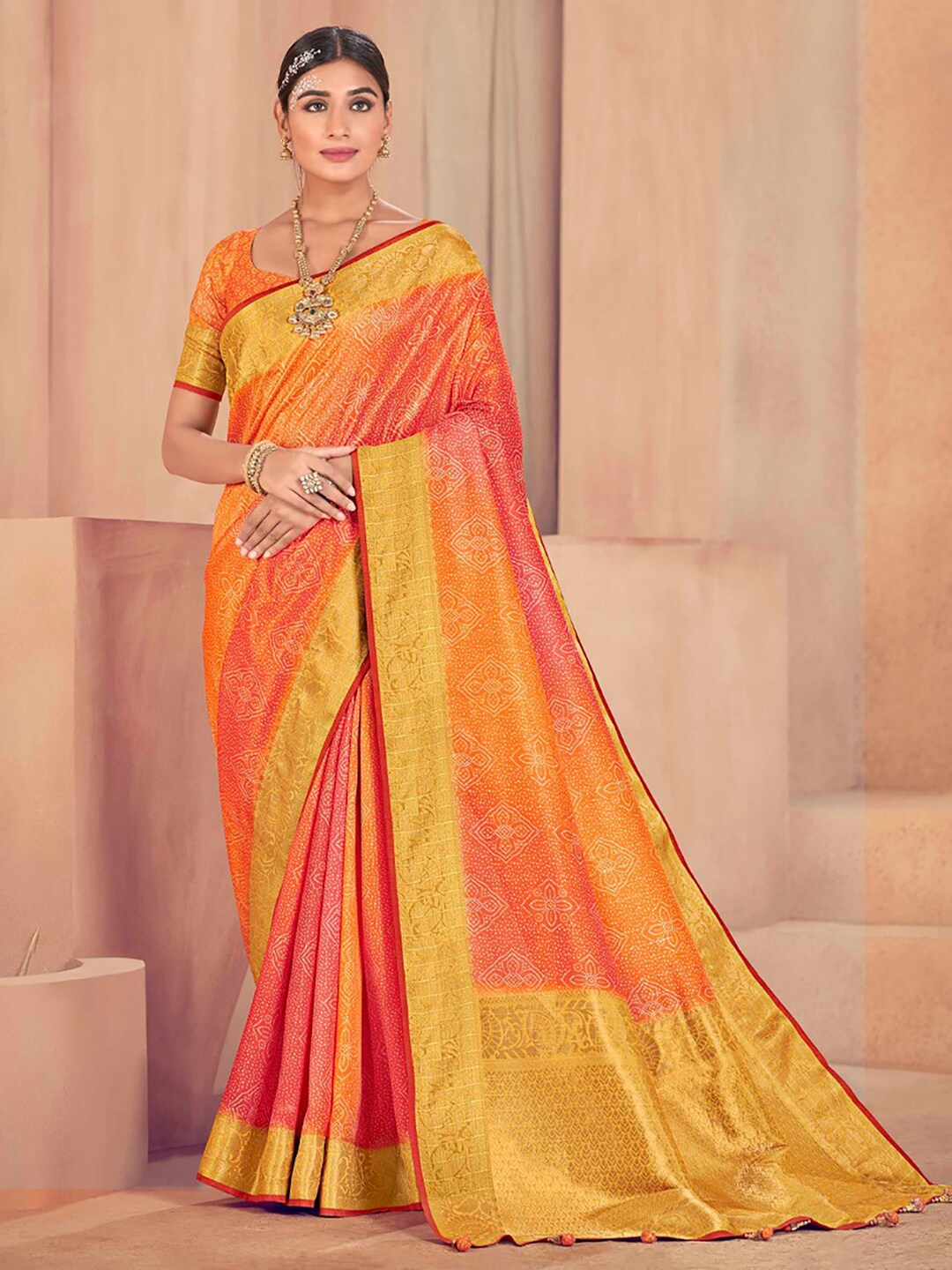 

Anouk Printed Zari Bandhani Saree, Orange