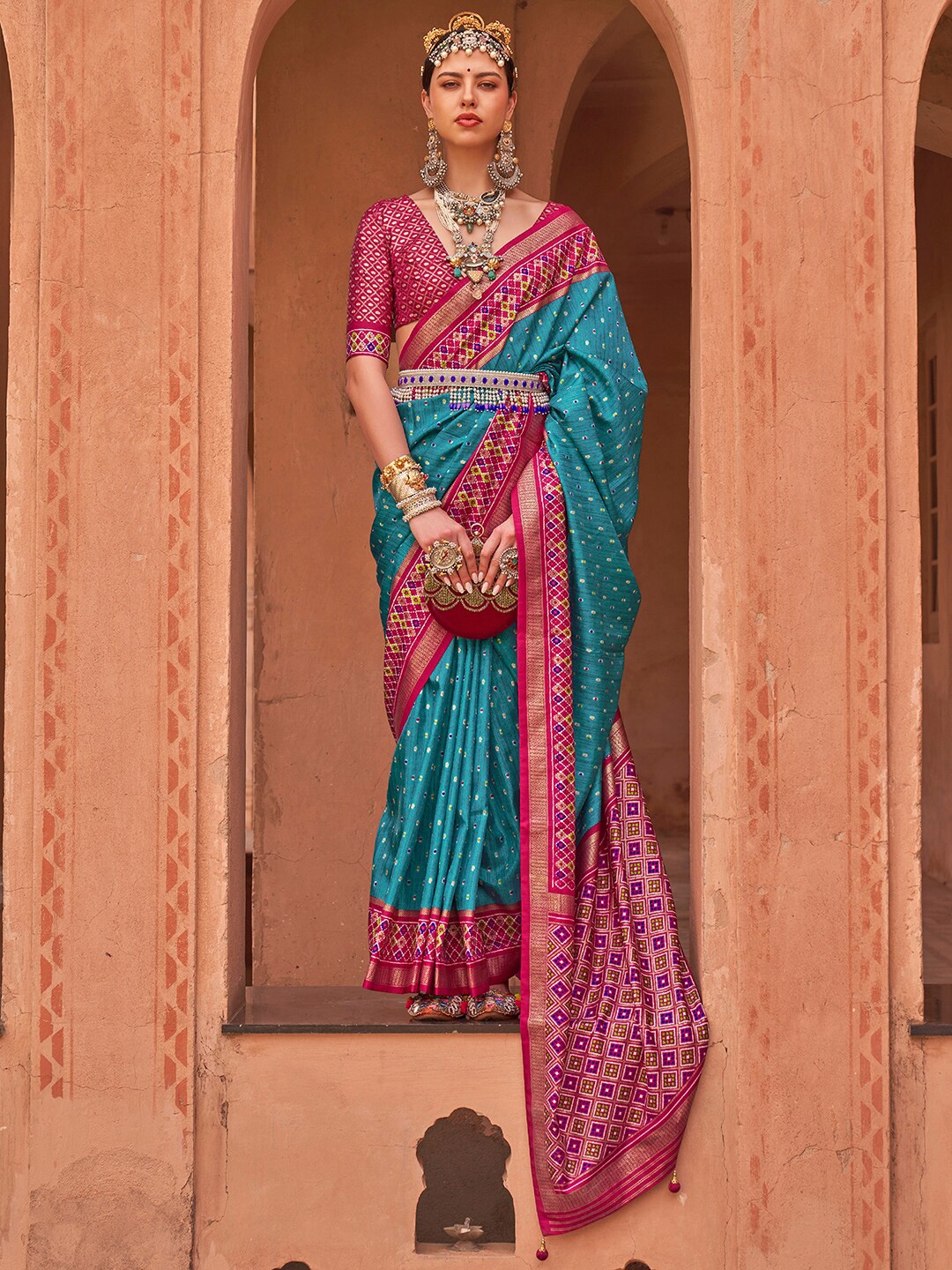 

Anouk Ethnic Motifs Woven Design Zari Silk Blend Banarasi Saree, Blue