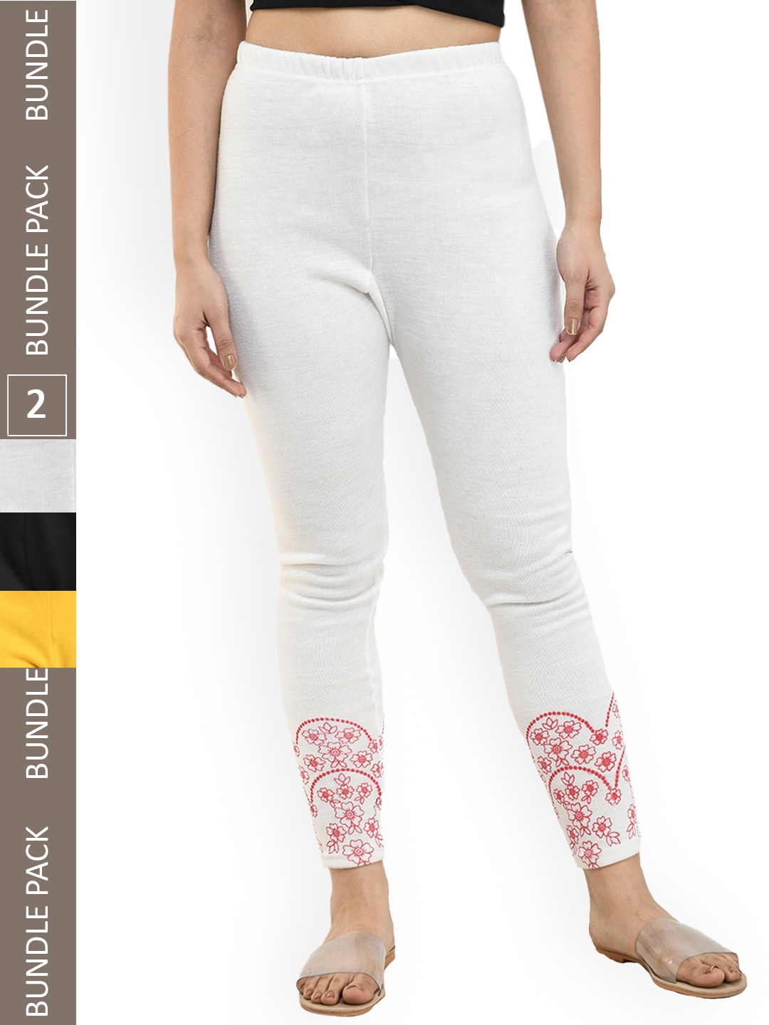 

IndiWeaves Pack Of 3 Printed Woolen Ankle-Length Leggings, White